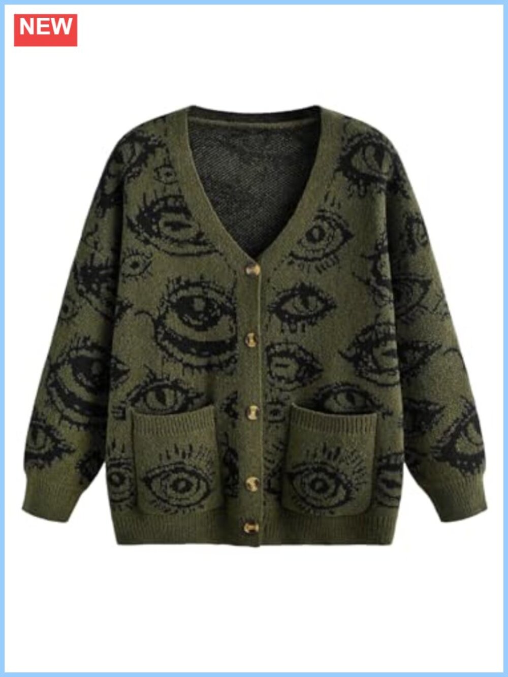 Oversized Graphic V Neck Cardigan Long Sleeve Button Down Drop Shoulder Sweater